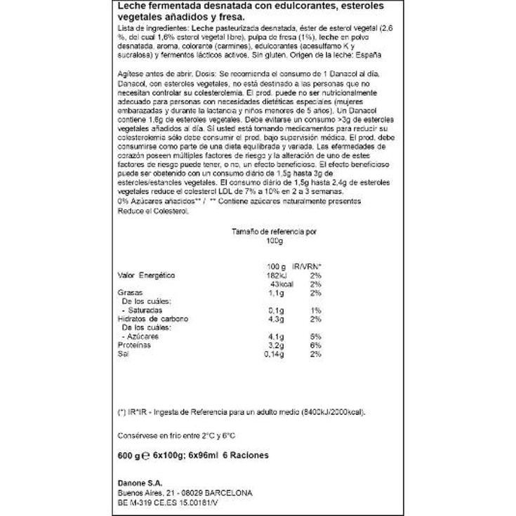 DANACOL FRESA LIQUIDO 6X100 DANONE PACK 600 GR