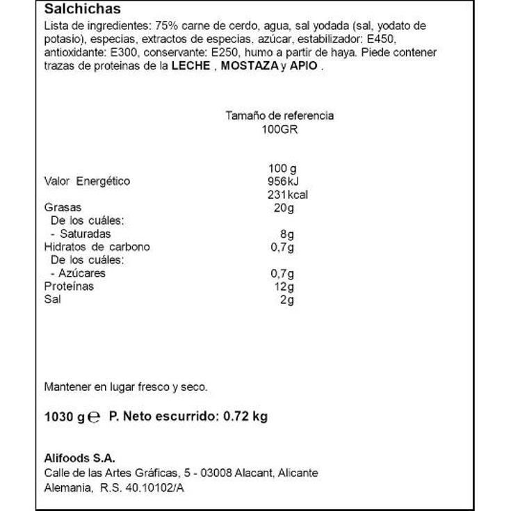 SALCHICHA BOCKWURST BOCKLUNDER TARRO 720 GR