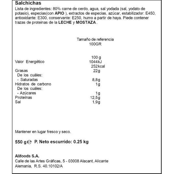 SALCHICHAS FRANKFURTER BOCKLUNDER TARRO 360 GR