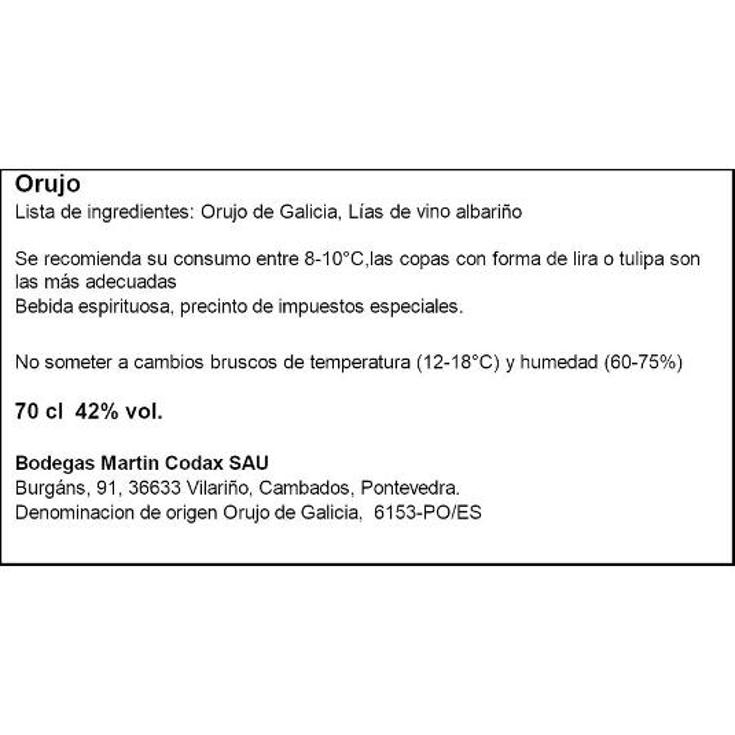 ORUJO BLANCO 42º M.CODAX BTLLA 70 CL