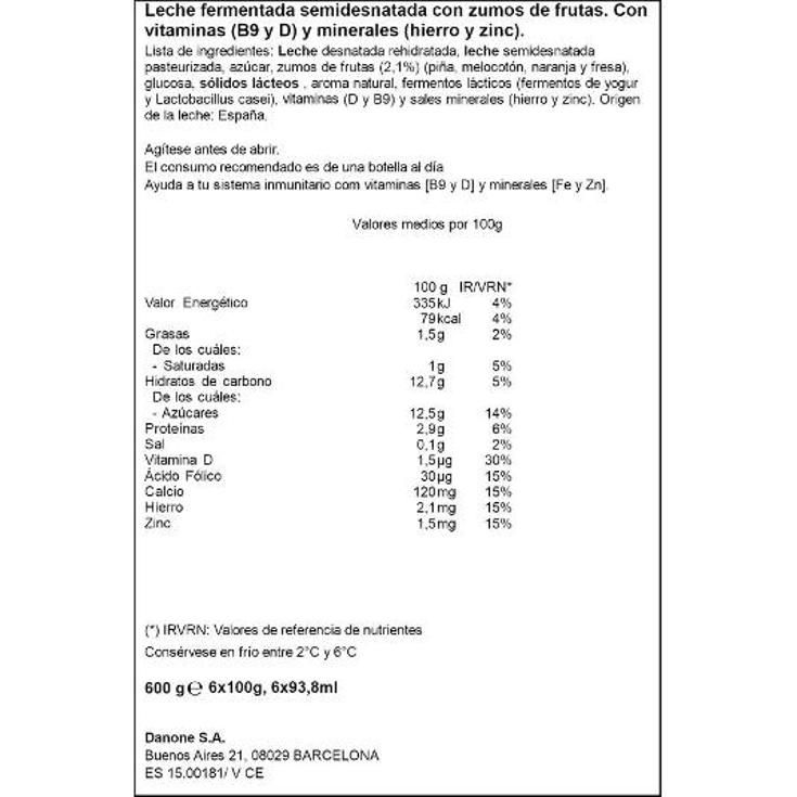 ACTIMEL MULTIFRUTAS 6X100 DANONE PACK 600 GR
