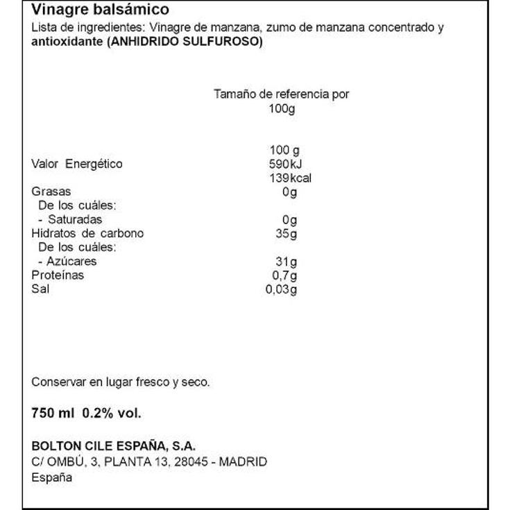 VINAGRE BALSAMICO DE MANZANA PRIMA BTLLA 750 ML