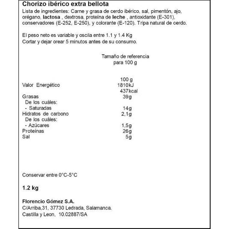 CHORIZO IBERICO CULAR EXTRA FLOREN.GOMEZ