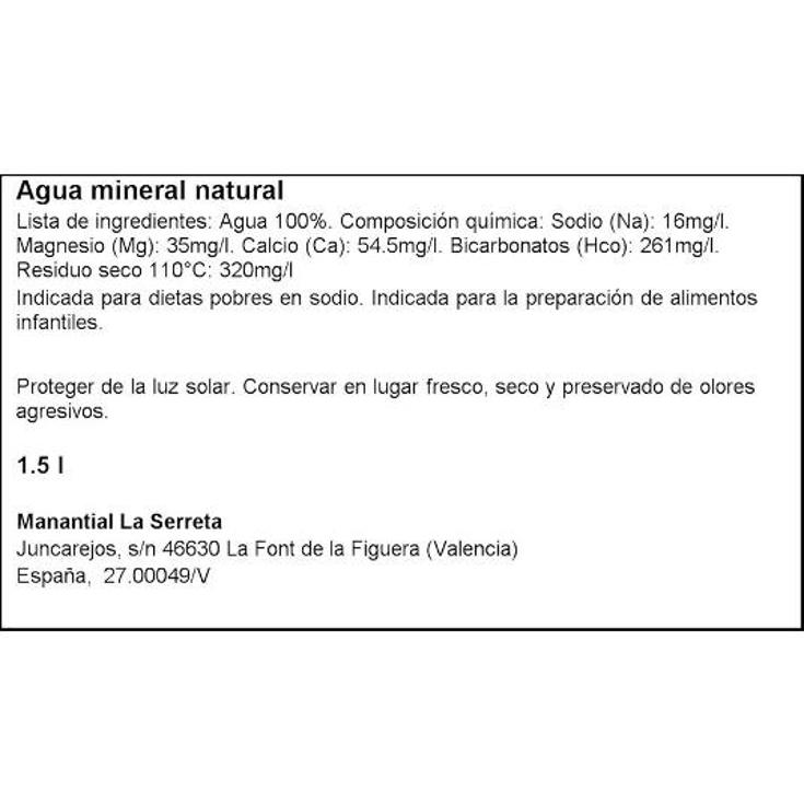 AGUA MINERAL LA SERRETA BTLLA 1500 ML