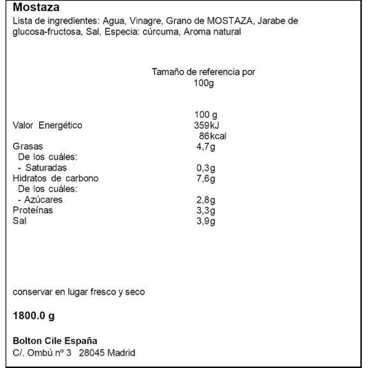 MOSTAZA PRIMA BOTE 1800 GR