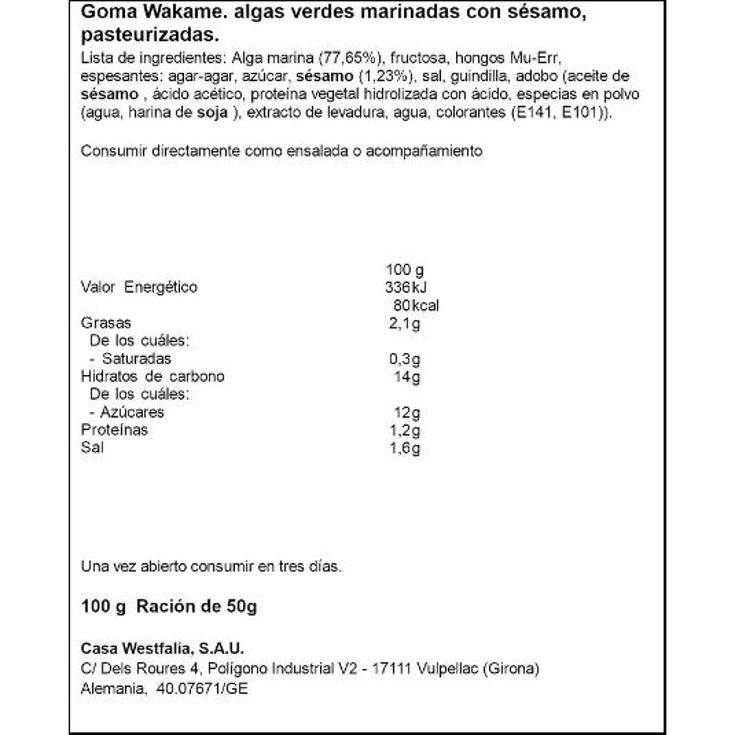 WAKAME MARINADO C/SESAMO WESTFALIA FRASCO 100 GR